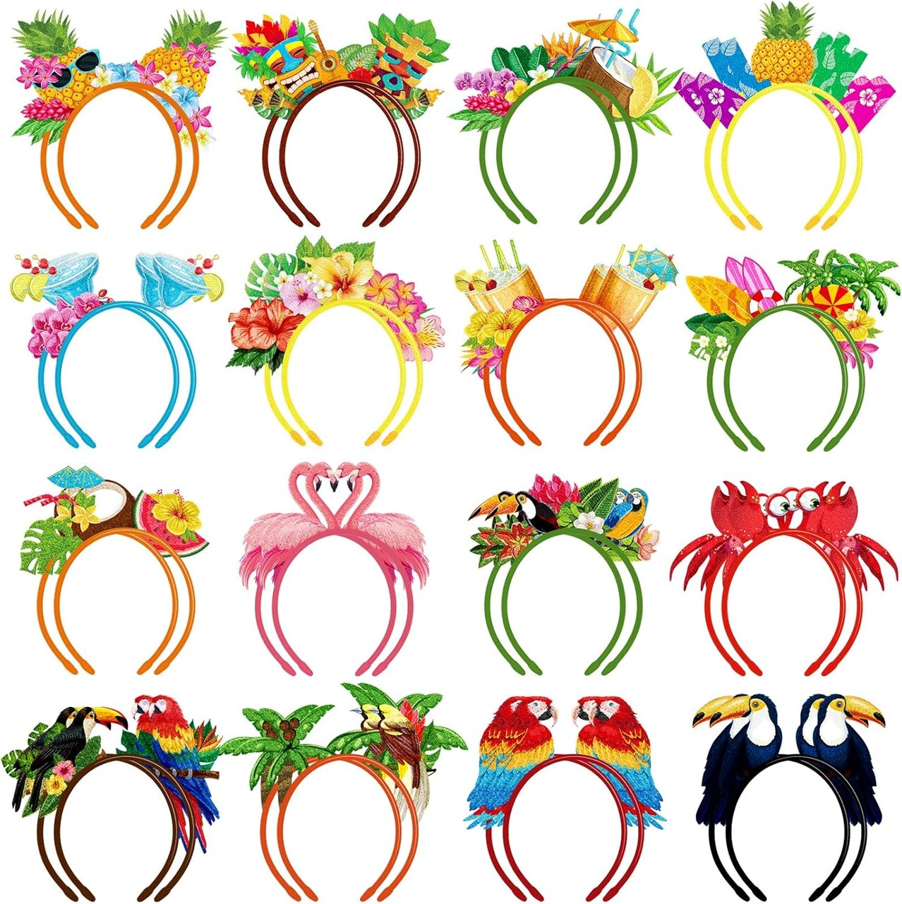 16 Pcs Hawaiian Party Headband Felt Luau Head Boppers Tiki Aloha Boppers for Tropical Summer
